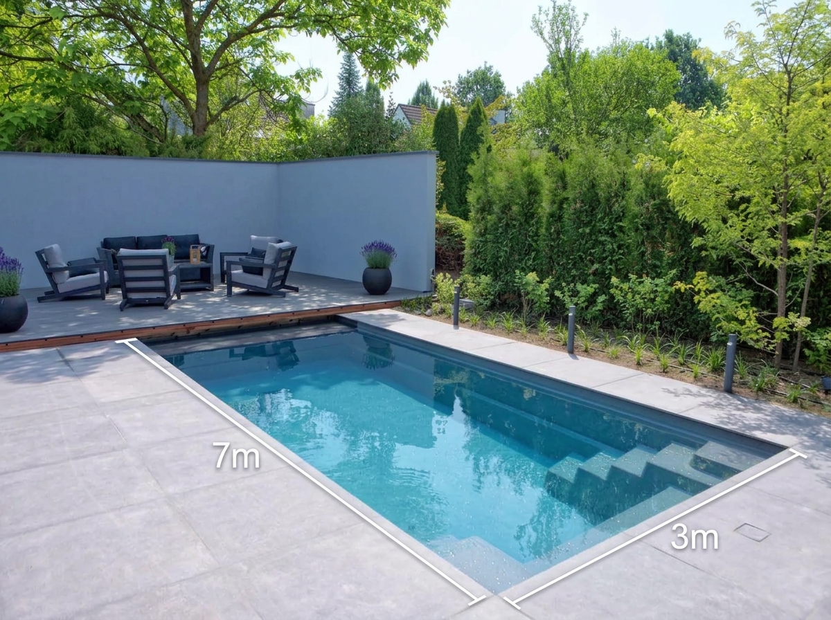 Pool 7x3 Zwembad 7x3 meter laten aanleggen in tuin | Compass Pools